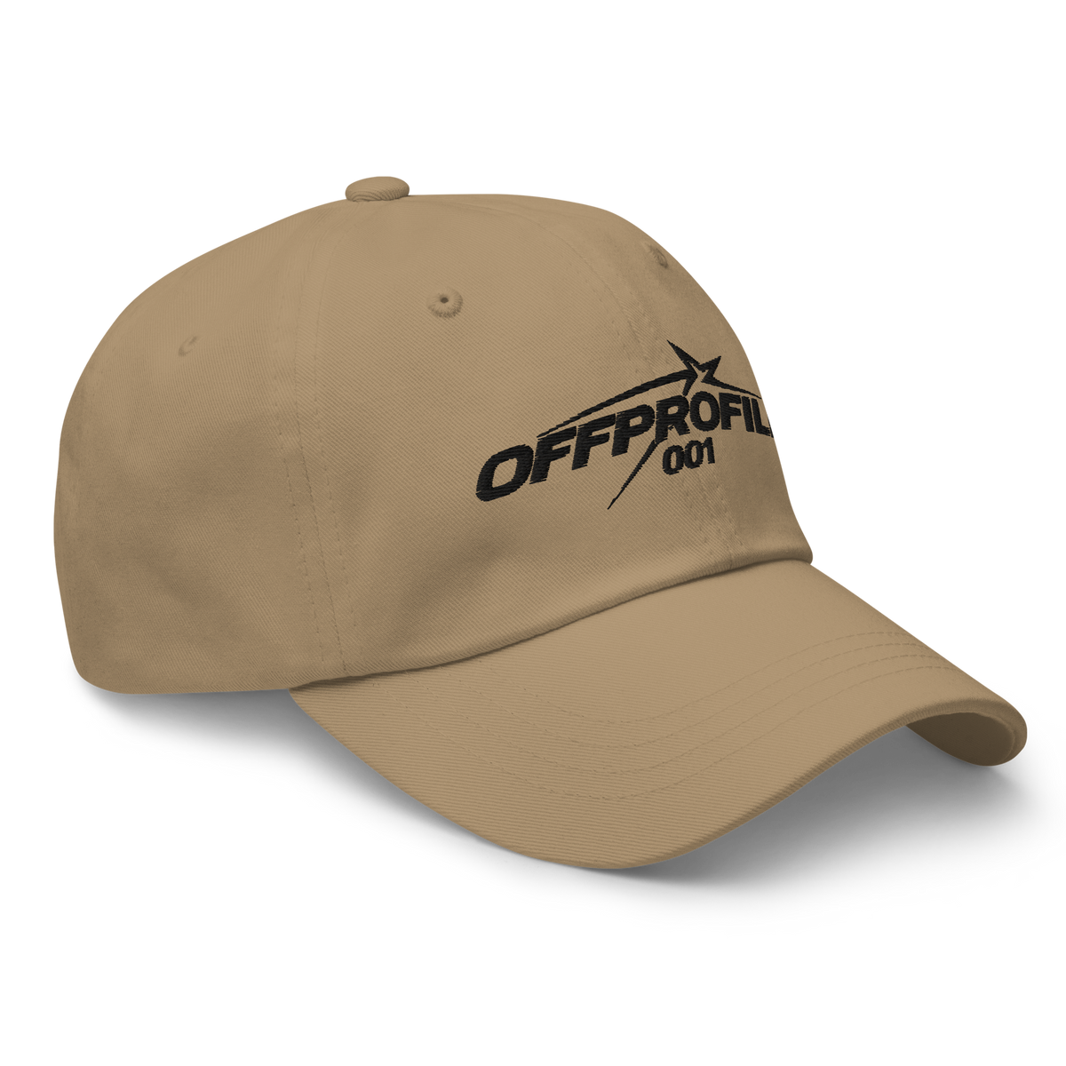 Gorra dad hat OFF PROFILE caqui, vista frontal derecha