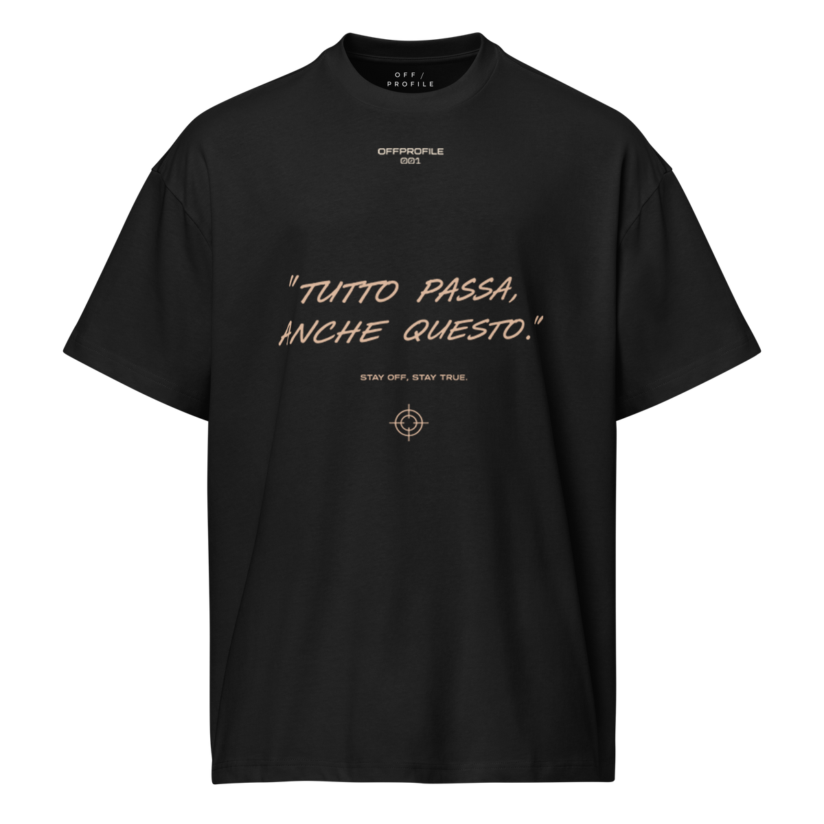 Camiseta boxy OFF PROFILE negra, vista frontal