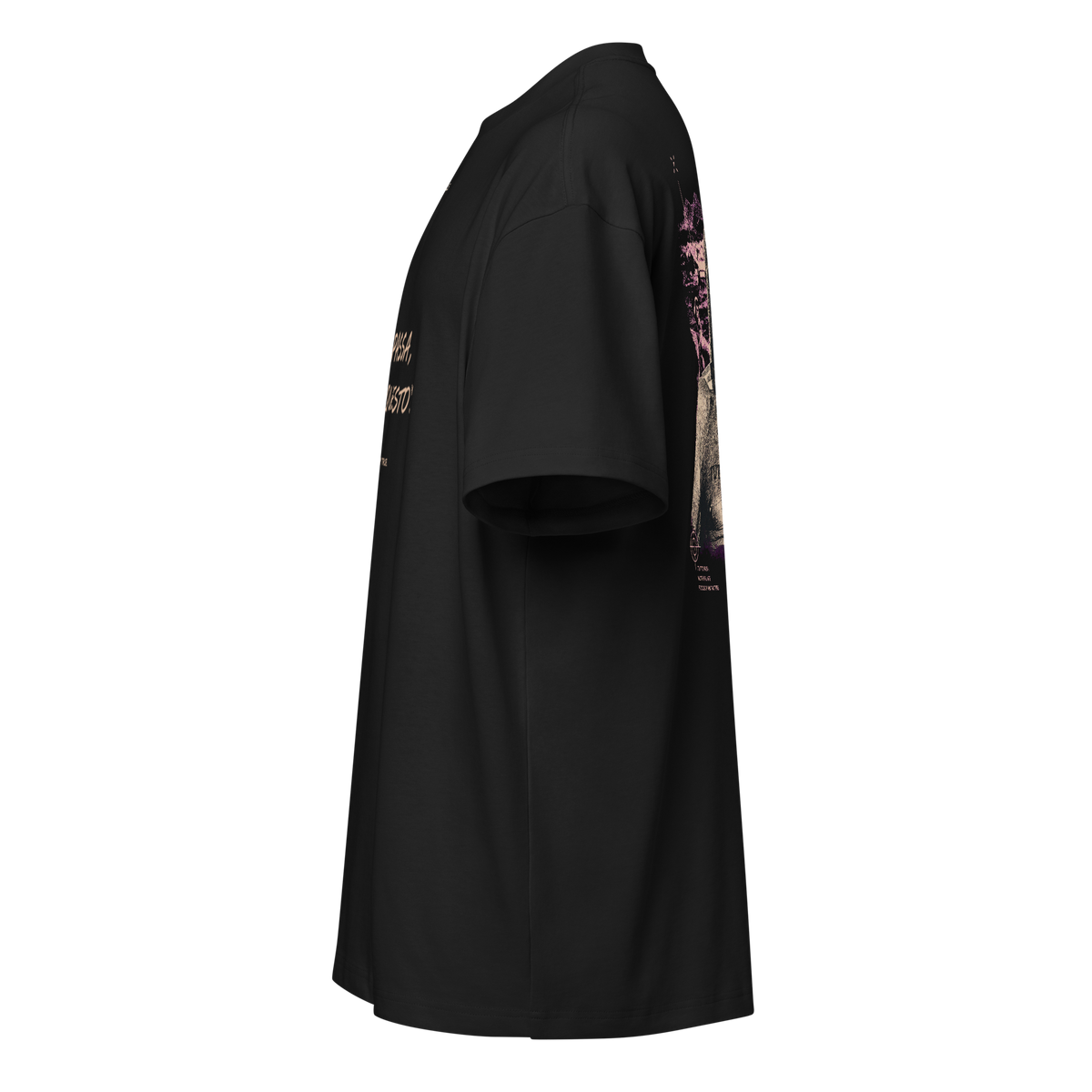 Camiseta boxy OFF PROFILE negra, lateral izquierdo