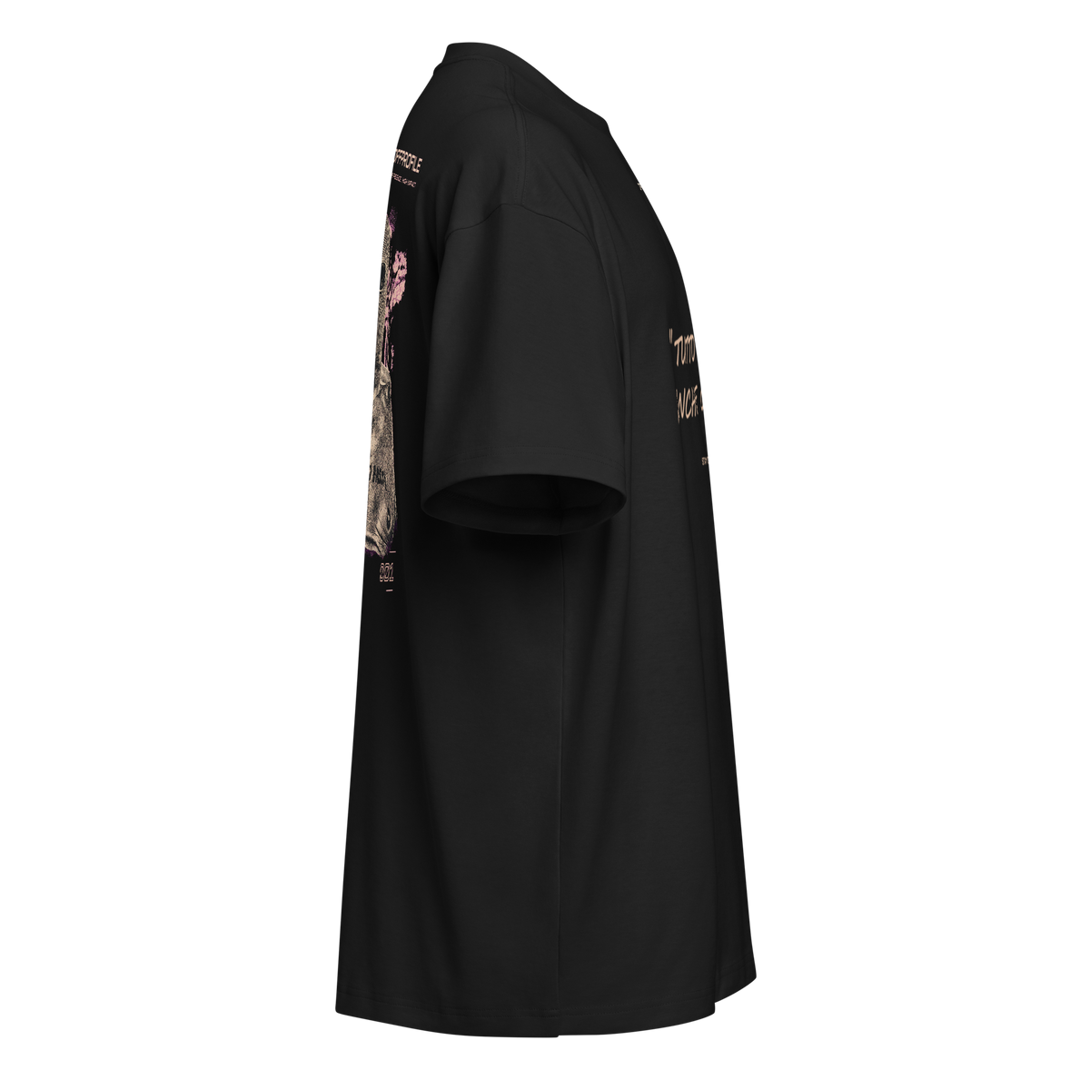 Camiseta boxy OFF PROFILE negra, lateral derecho