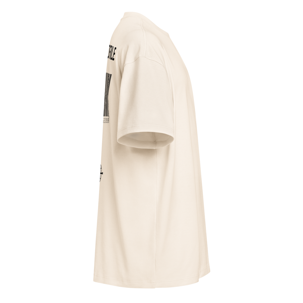Camiseta boxy OFF PROFILE Vintage White, lateral derecho