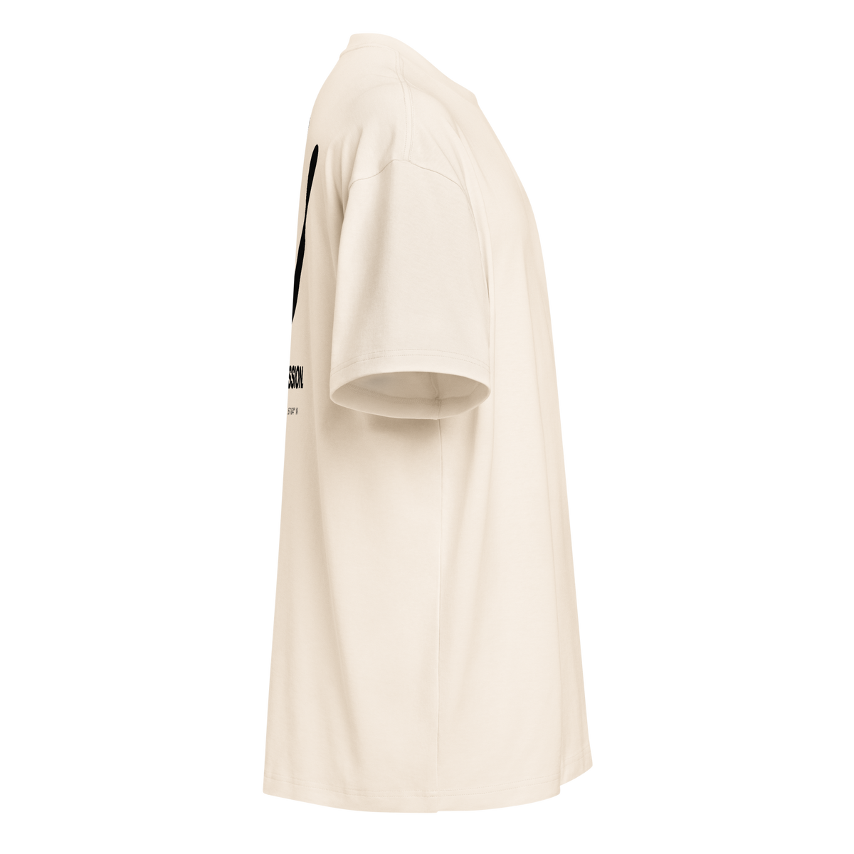 Camiseta boxy ON A MISSION en blanco roto, lateral derecho
