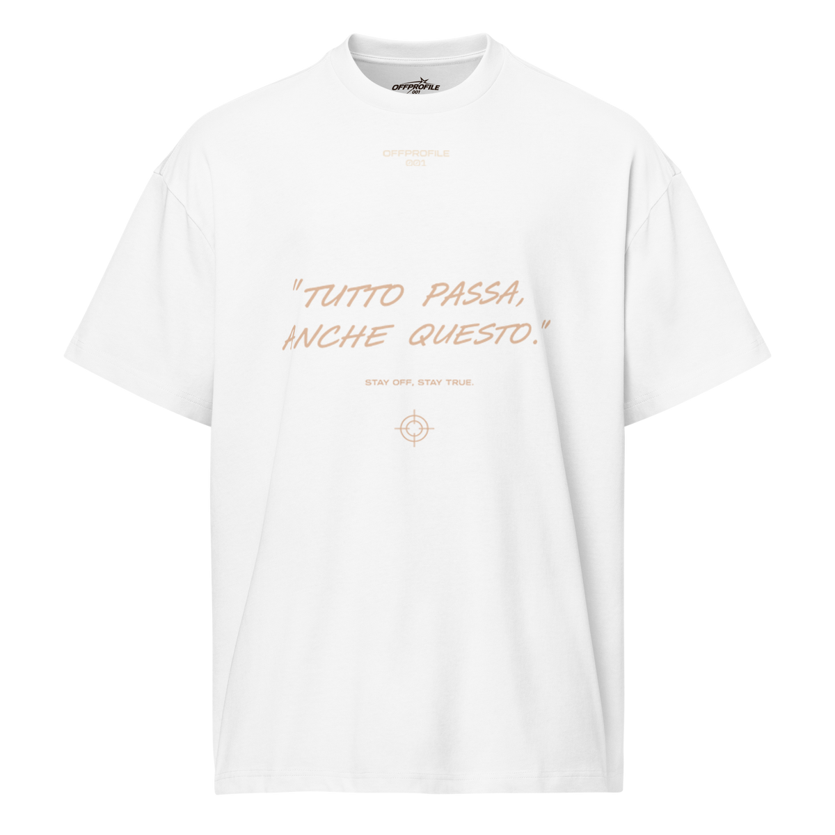 Camiseta boxy OFF PROFILE blanca, vista frontal