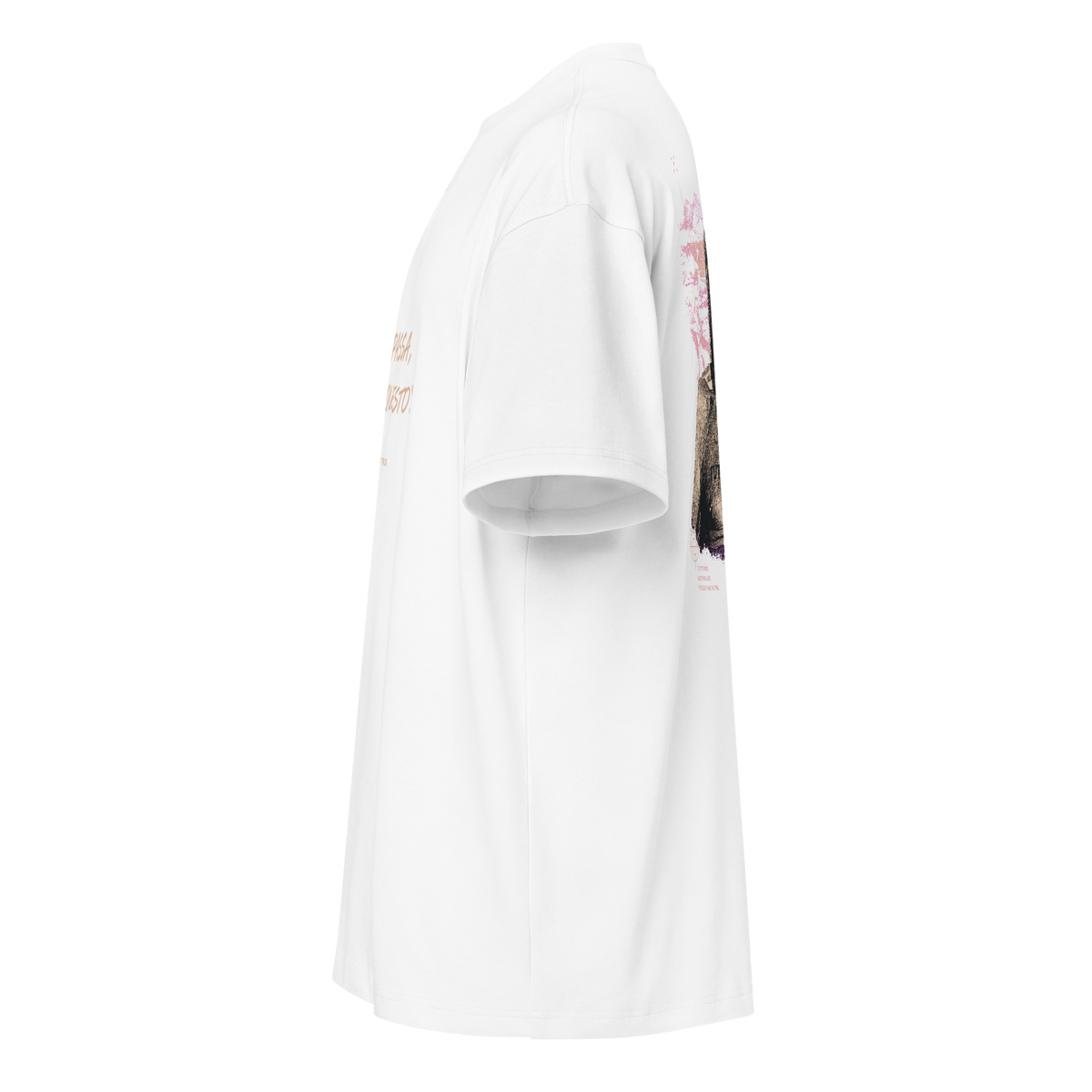 Camiseta boxy OFF PROFILE blanca, lateral izquierdo