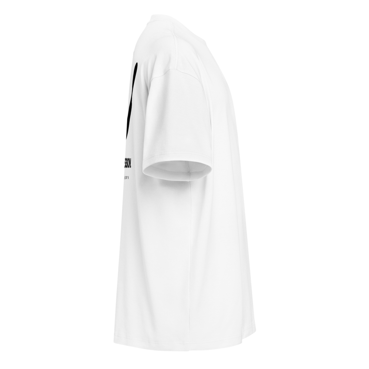 Camiseta boxy ON A MISSION blanca, lateral derecho